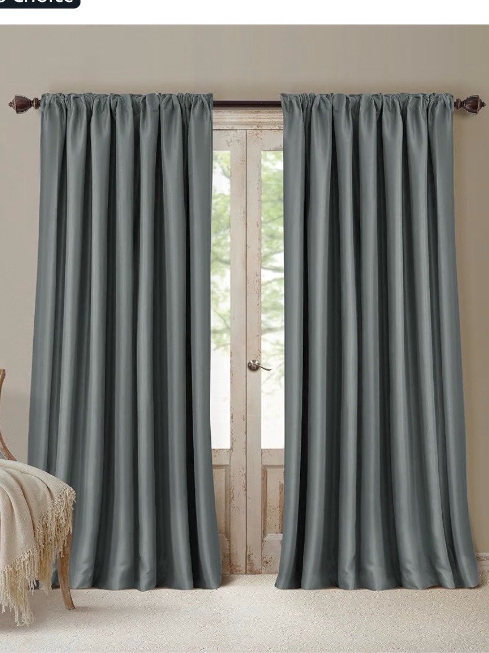 Set of 2 Energy Efficient Room Darkening-Rod Pocket curtain panels Dusty blue